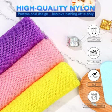 3 Pieces African Bath Sponge African Net Long Net Bath Sponge Exfoliating Shower Body Scrubber Back Scrubber Skin Smoother,Great for Daily Use
