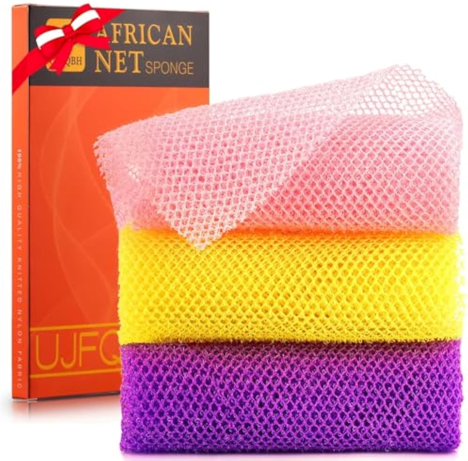3 Pieces African Bath Sponge African Net Long Net Bath Sponge Exfoliating Shower Body Scrubber Back Scrubber Skin Smoother,Great for Daily Use